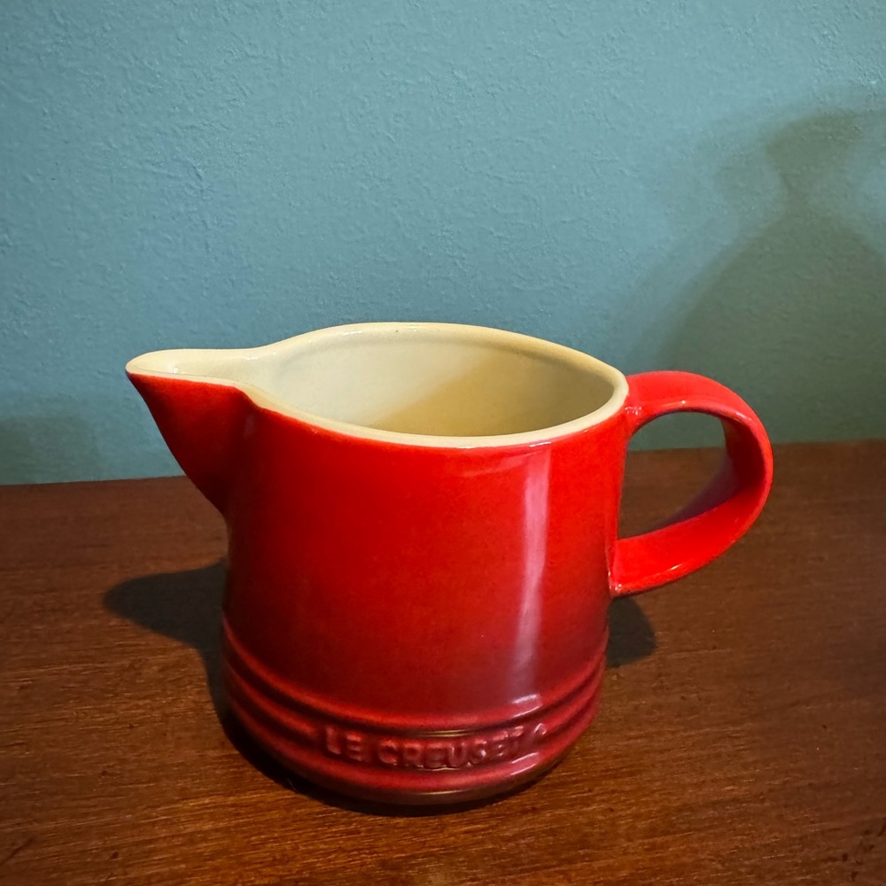 NWT Le Creuset Cerise Red Ceramic Creamer Pitcher 10 0z